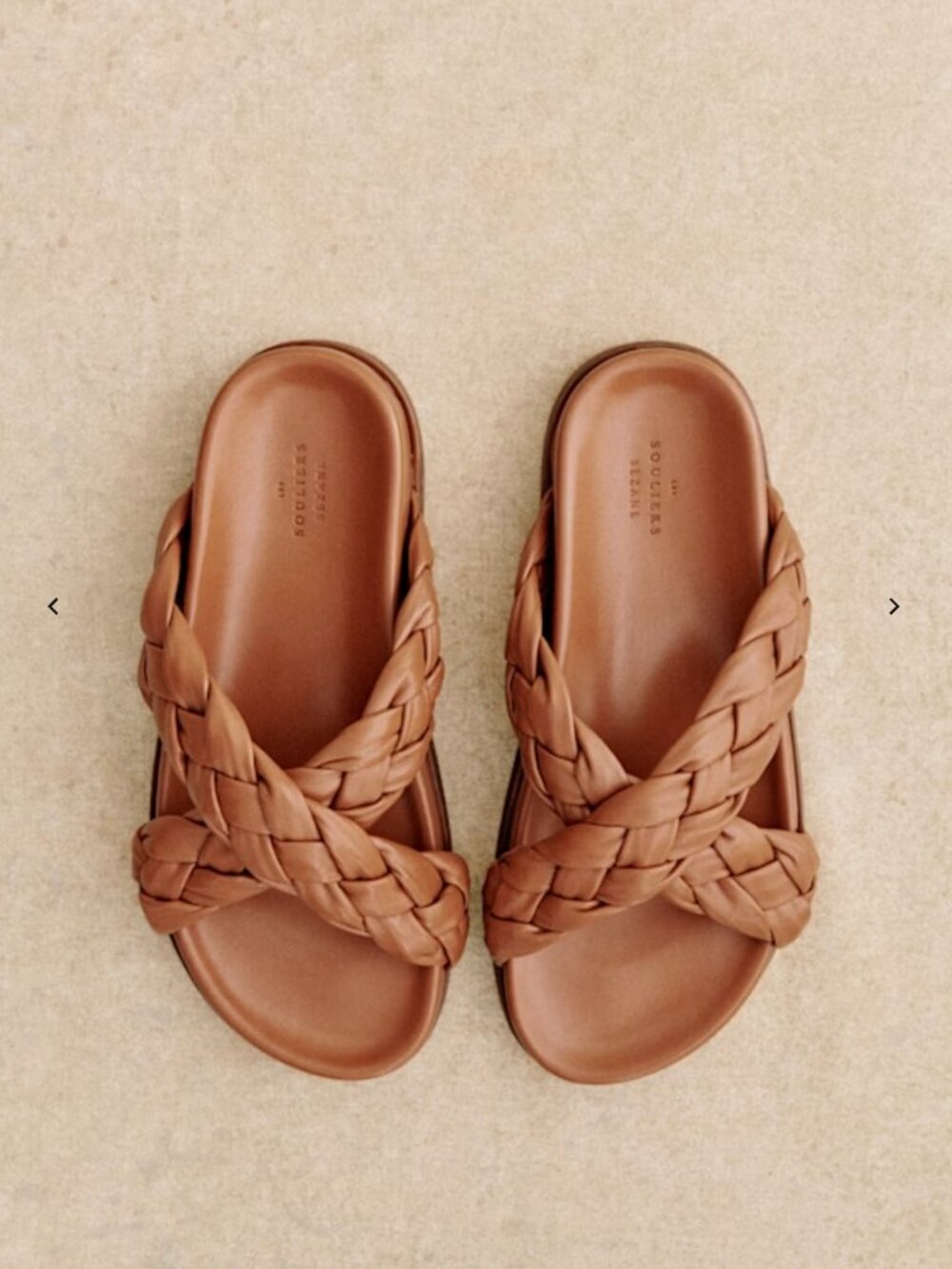 Sezane Braided Leather Slide Sandals in Tan Brown